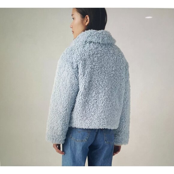 Levis Light Blue Faux Fur Sherpa Jacket Womens S Polyester Quilted Lining Warm - Picture 2 of 16